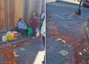 ¡No se vale!, inspectores tiran taquitos a vendedora en Querétaro