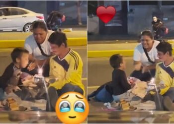 Video. AMOR, el mejor regalo; PADRES cantan “cumpleaños feliz” en la calle a NIÑO