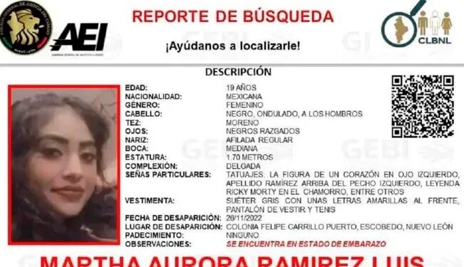 MARTHA Aurora desapareció en Nuevo León; tiene 19 años y está EMBARAZADA
