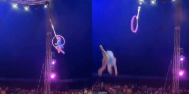 Video: Trapecista se salva de MORIR tras caer de las alturas en show en Tampico