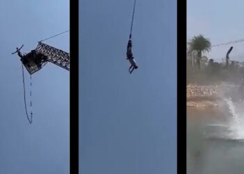 Video. ¡Impactante!, se arroja del bungee y la cuerda se rompe