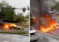 Video. “Rápidos y fogosos”: coche en llamas circula a toda velocidad por Nuevo Léon