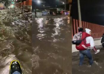Video. En pleno “DILUVIO”, motociclista graba video antes de MORIR al caer a coladera