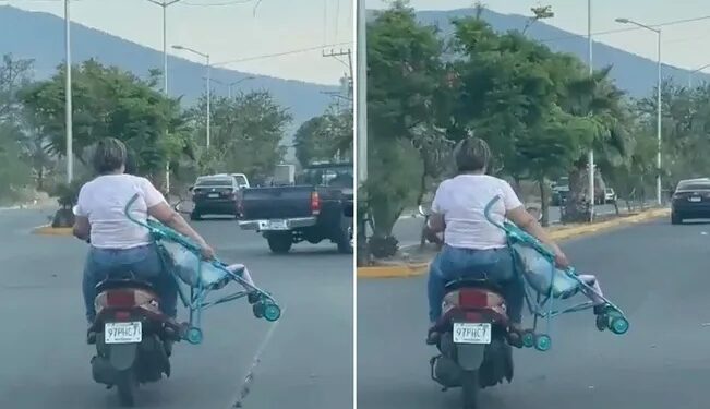 Video. «¡Ya ni la chi… flan!»: viajan en moto con su BEBÉ en la carriola