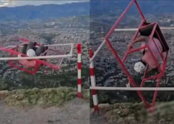 Video: ¡Terror!, juego extremo se rompe y hombre cae de barranco
