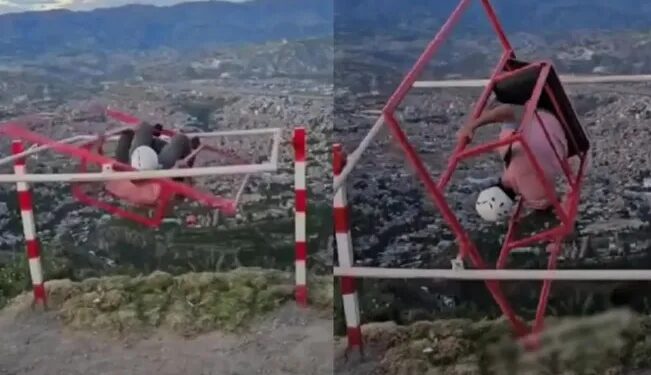 Video: ¡Terror!, juego extremo se rompe y hombre cae de barranco