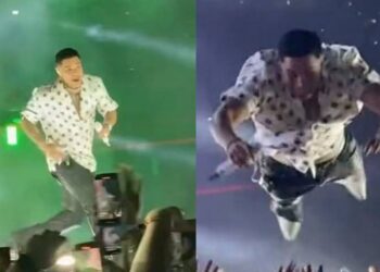 Video. ¡Momento en que Eduin Caz se lanza al público en concierto y nadie lo “cacha”!