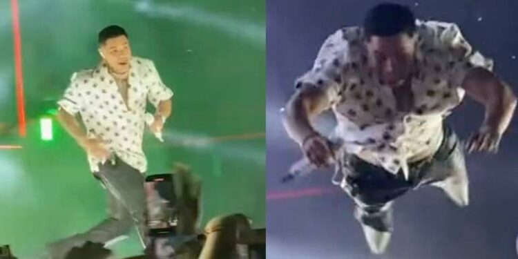 Video. ¡Momento en que Eduin Caz se lanza al público en concierto y nadie lo “cacha”!