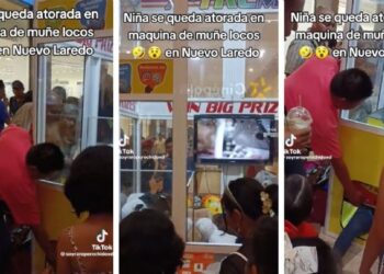 Video. ¡Niña queda atascada en maquinita de peluches en Nuevo Laredo!