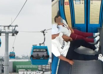 Parejita «echa pasión» en cablebús sin importar la cámara de seguridad