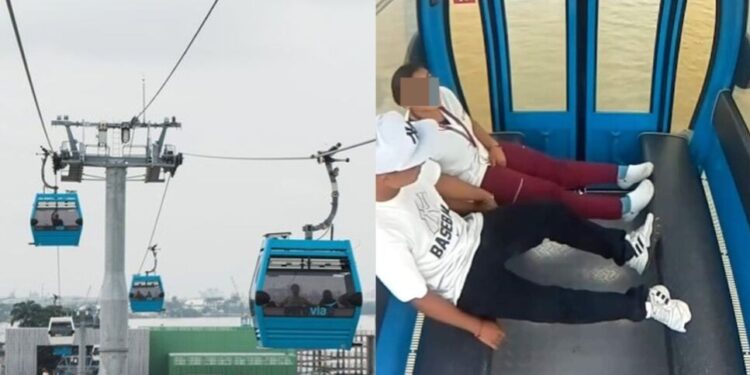 Parejita «echa pasión» en cablebús sin importar la cámara de seguridad