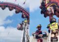 Video. ¡Pánico en el aire!, quedan de cabeza por horas en juego mecánico averiado