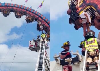 Video. ¡Pánico en el aire!, quedan de cabeza por horas en juego mecánico averiado