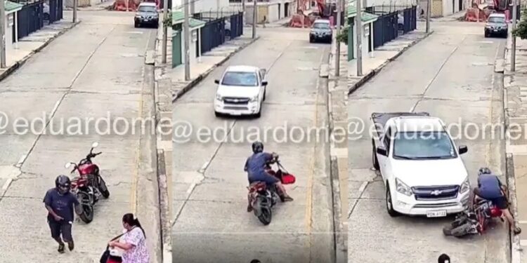 Video. ¡HÉROE atropella 3 veces a ASALTANTE para defender a mujer!