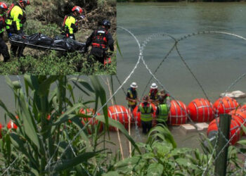 Localizan 2 CADÁVERES de MIGRANTES en muro de boyas ALAMBRADAS del río Bravo