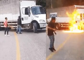 Video. “¡Suéltenla!”: queman tráiler exigiendo liberación de maestra ‘levantada’ en Chiapas