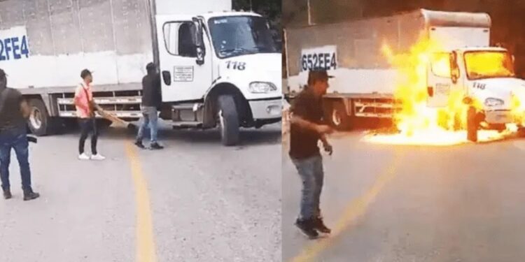 Video. “¡Suéltenla!”: queman tráiler exigiendo liberación de maestra ‘levantada’ en Chiapas