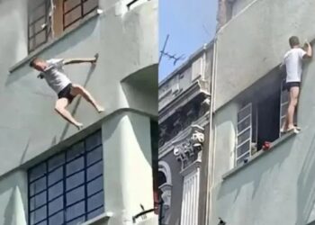 Video. Momento en que hombre se ARROJA desde edifico por el TERROR a morir CALCINADO