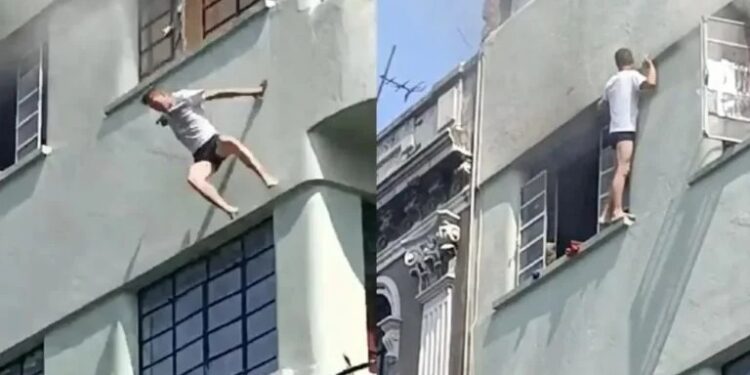 Video. Momento en que hombre se ARROJA desde edifico por el TERROR a morir CALCINADO