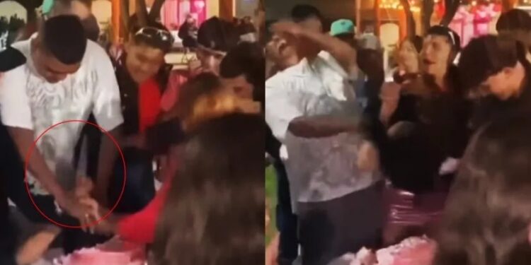 Video: Acuchilla a invitado que la quiso arrojar a su pastel de cumpleaños